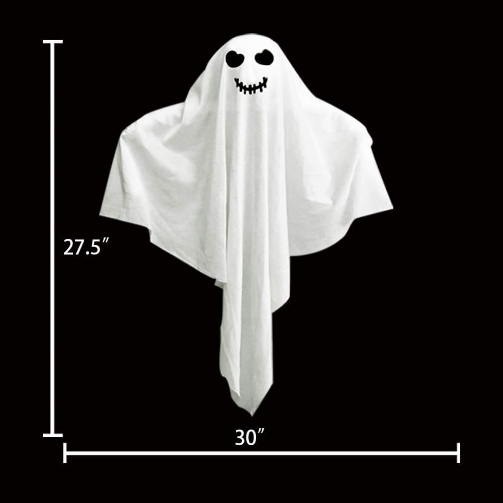 4 Pack Halloween Hanging Ghosts, 27.5" Light-Up Cute Flying Ghost Decorations for Front Yard Patio Lawn Garden Party Décor and Holiday Decorations