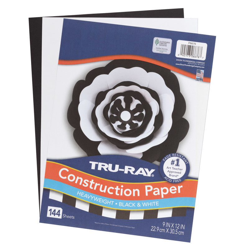 Premium Construction Paper, Heavyweight, Black & White, 9" x 12", 144 Sheets