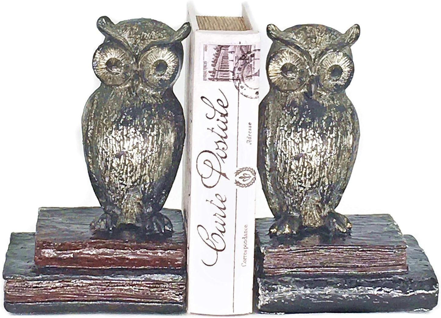 Decorative Bookends Owl Wide Eyed Rustic Retro Shabby Chic Unique Book Ends Birds Boho Farmhouse Home Decoration Office Library Shelves Stoppers Holder Nonskid Scholastic Kids Vintage