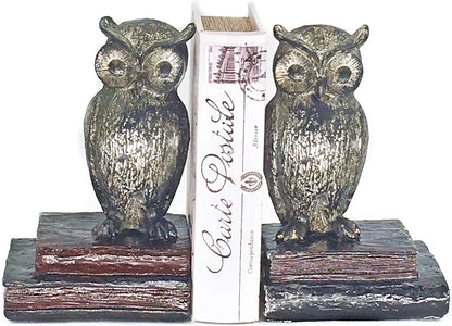 Decorative Bookends Owl Wide Eyed Rustic Retro Shabby Chic Unique Book Ends Birds Boho Farmhouse Home Decoration Office Library Shelves Stoppers Holder Nonskid Scholastic Kids Vintage