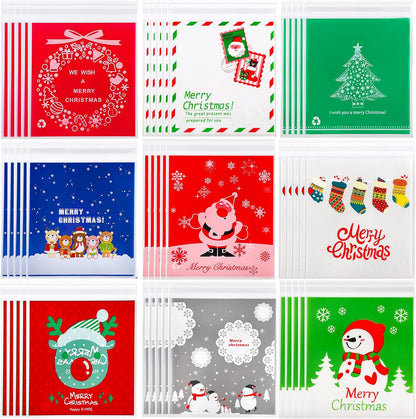 450 PCS Christmas Candy Bags Self-Adhesive Candy Cellophane Bags Plastic Cookie Bags for Christmas Holiday Party Gift Decoration Supplies Favor (9 Patterns