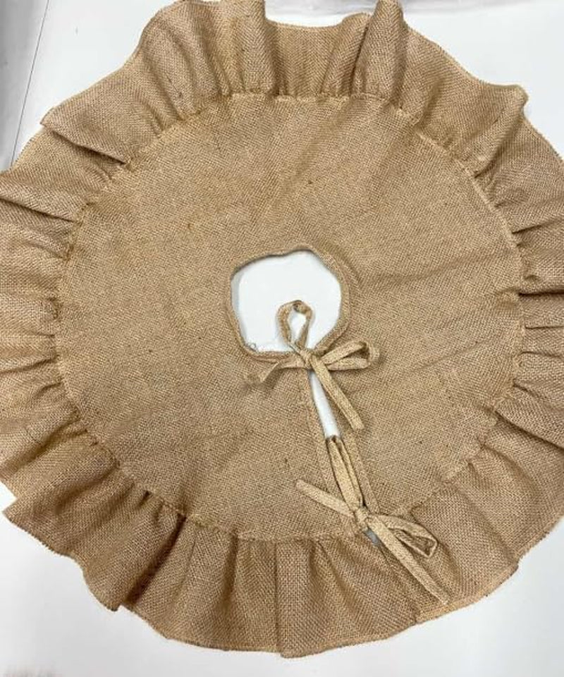 Christmas Fall Tree Skirt with Ruffle Border,48" Linen Rustic Tree Ornaments for Farmhouse Autumn Fall Christmas Decorations