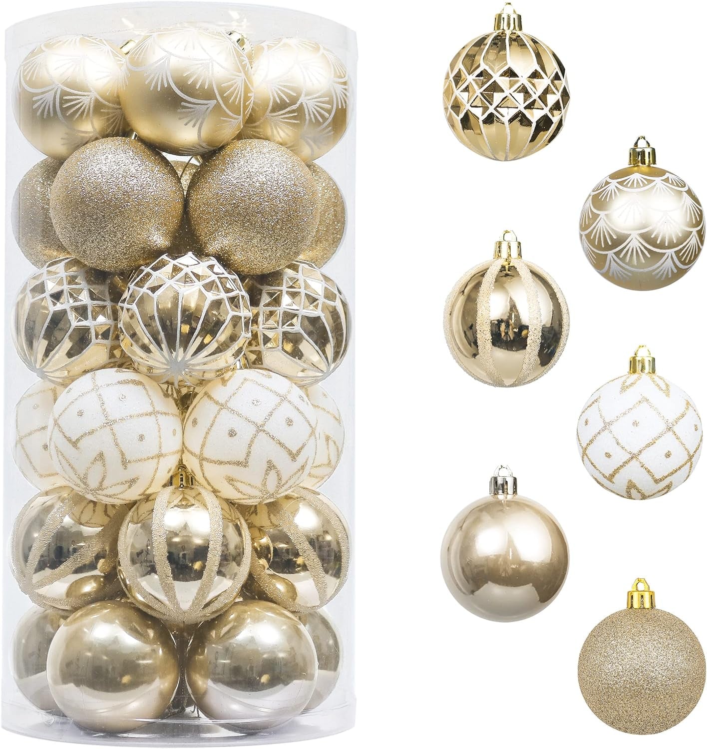 Christmas Ornaments Set, 30Ct White and Gold Shatterproof Christmas Tree Decorations Ball Ornaments Bulk, 2.36 Inches Elegant Hanging Ornaments for Xmas Trees Holiday Decor