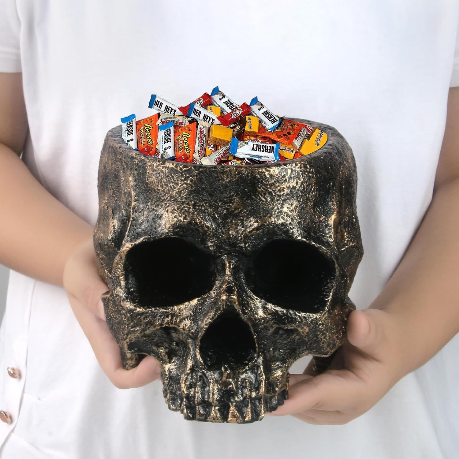 Large Halloween Skull Candy Dish - Deep Skull Head Halloween Candy Bowl Holder Artificial Resin Skulls Decor Indoor Outdoor Table Centerpieces Flower Pot Plant Office Pen Holder