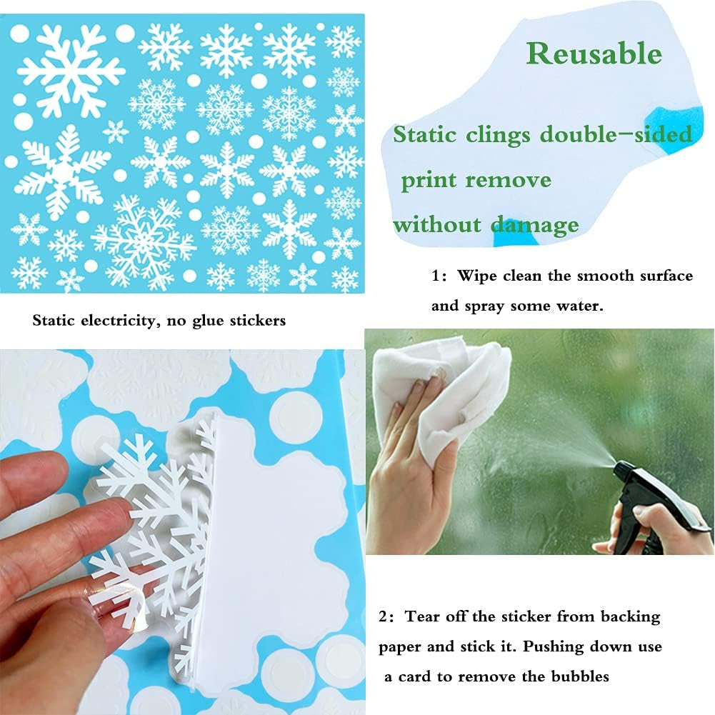 306Pcs Snowflake Window Clings Christmas Windows Decals Stickers White Snowflake Christmas Decorations for Glass Windows, Office Christmas Party Supplies