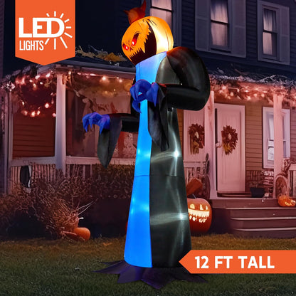 12 FT Tall Halloween Inflatables Ghost Outdoor Decorations, Inflatable Halloween Yard Decorations, Blow up Ghost Halloween Decor with Build-In Leds for Scary Halloween Decorations