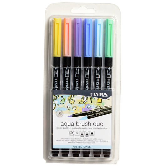 Aqua Brush Duo Dual Tip Marker Set, Pastel Assorted Colors, 6 Pieces
