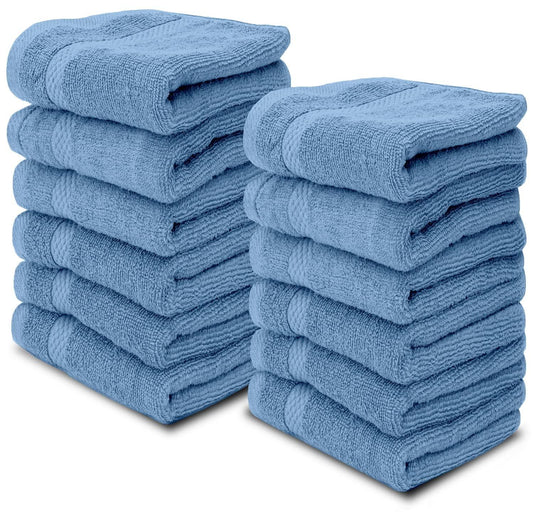 Luxury Cotton Washcloths   Large Hotel Spa Bathroom Face Towel  12 Pack  Light