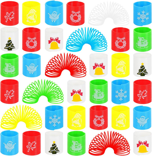 48 Pcs Christmas Mini Spring Toys, Xmas Coil Springs Stocking Stuffers Fidget Toys for Kids Christmas Party Favors Goodie Bag Fillers