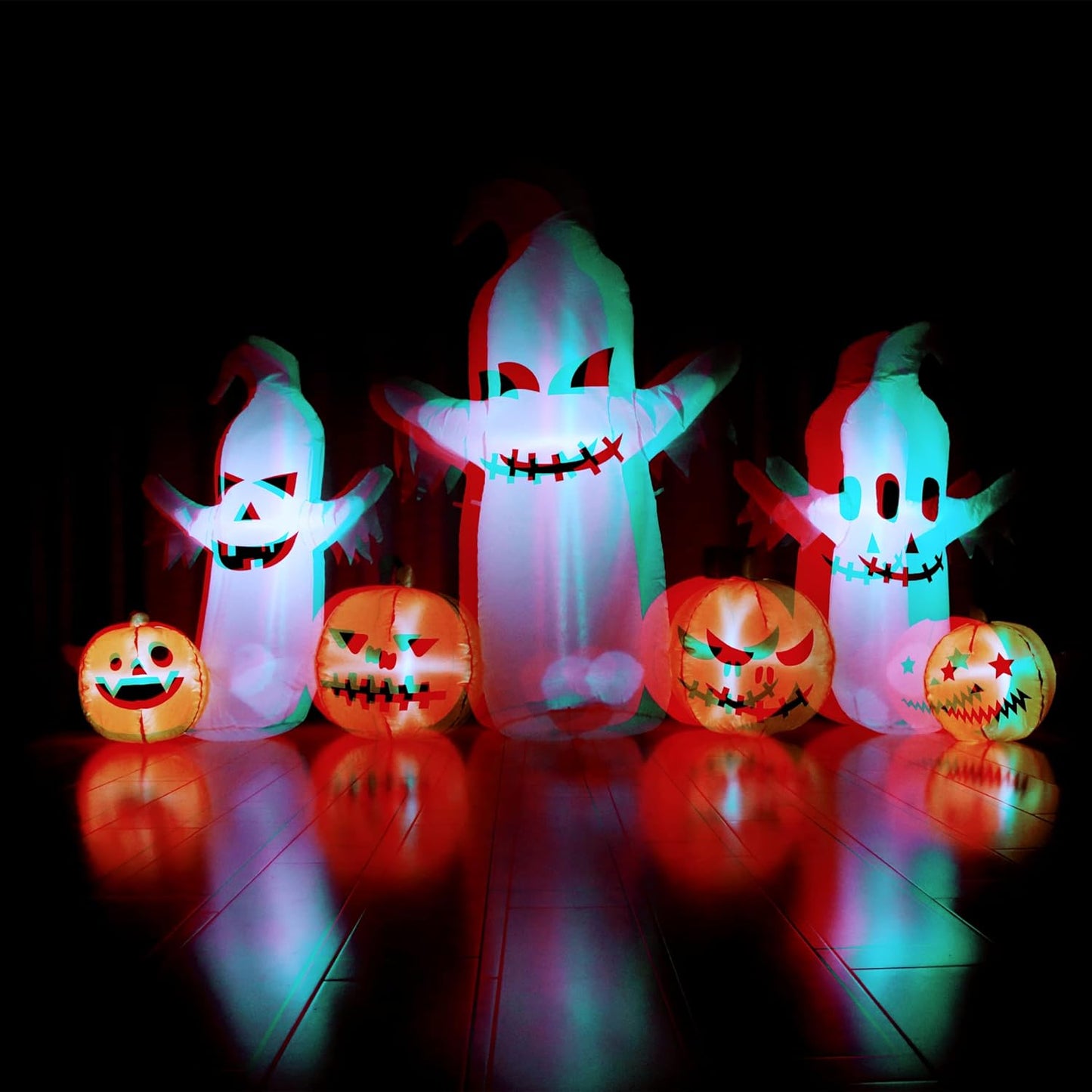 Halloween Inflatable Ghosts Pumpkins, 8 FT Long 4.5 FT Tall, Inflatable Yard Decorations Outdoor Holiday Decorations, Built-In LED Lights