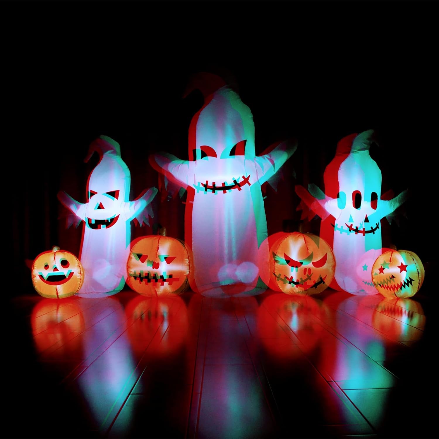 Halloween Inflatable Ghosts Pumpkins, 8 FT Long 4.5 FT Tall, Inflatable Yard Decorations Outdoor Holiday Decorations, Built-In LED Lights