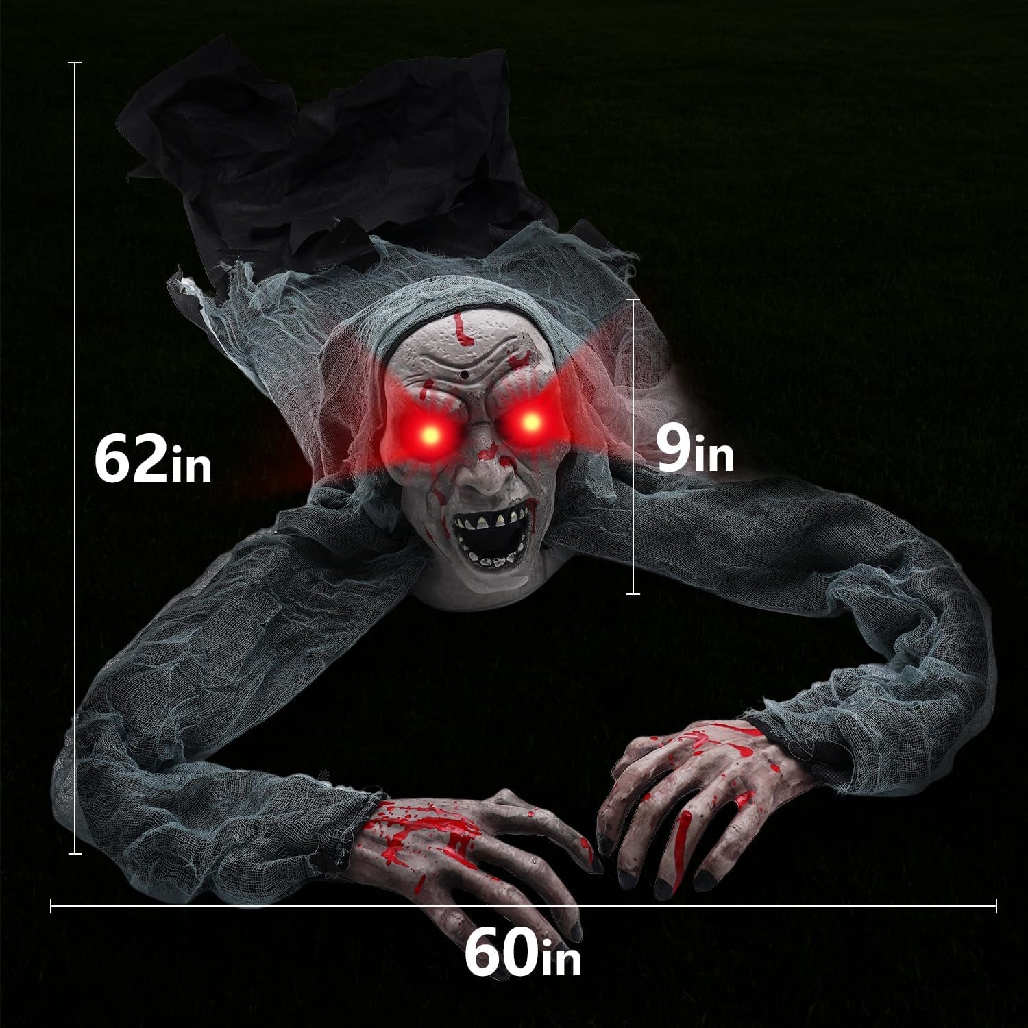 Halloween Outdoor Decor Animated Groundbreaker Zombie with Flashing Eyes and Creepy Sound for Halloween Yard,Lawn,Patio,Haunted House