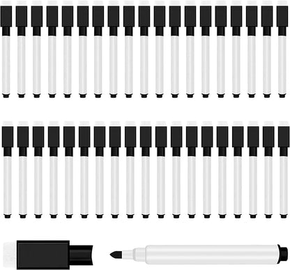 50Pcs Black Magnetic Dry Erase Markers with Eraser Cap, White Board Mini Dry Erase Markers Bulk, Fine Point Tip Student White Board Markers for Teachers Office School Supplies