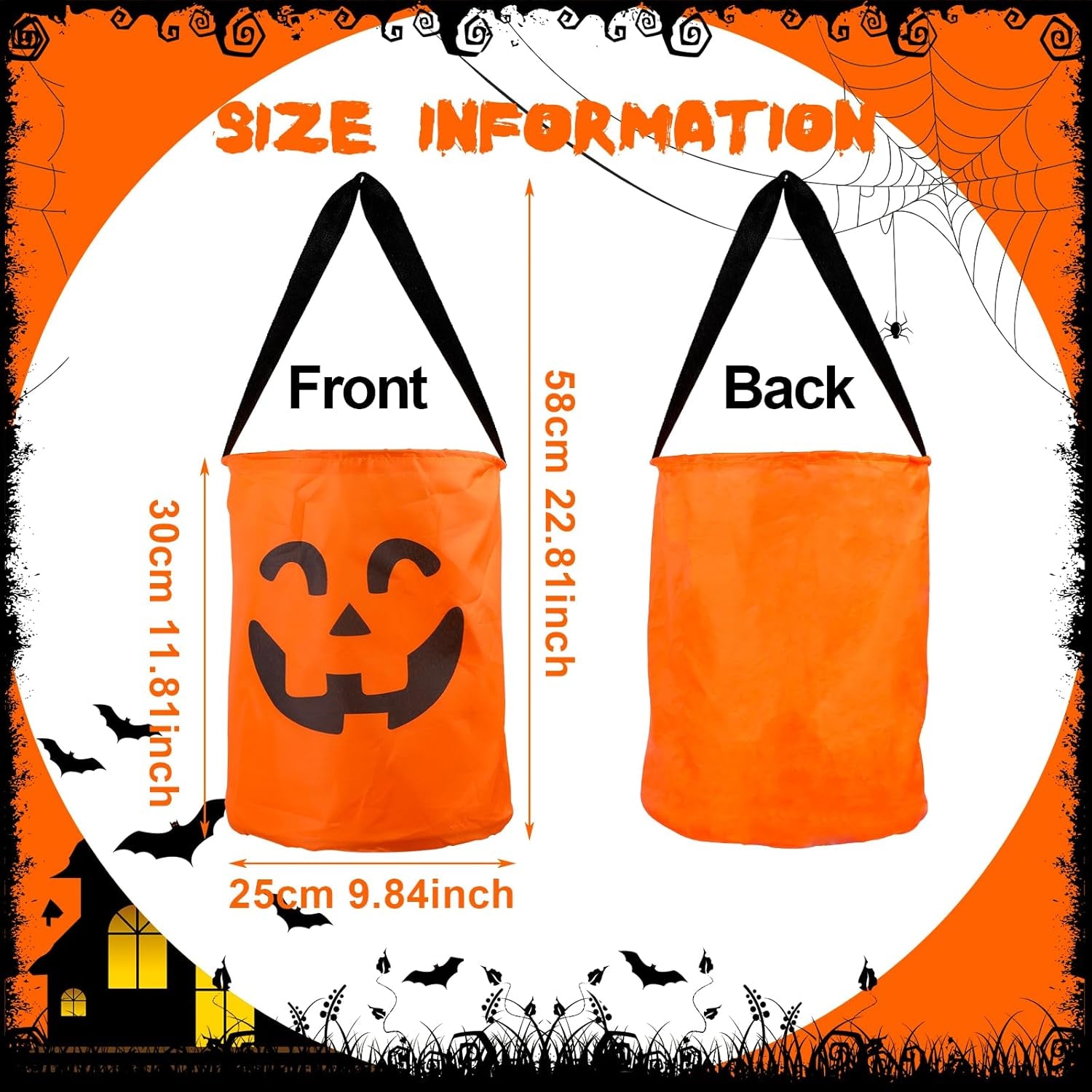 3 Pcs LED Light Halloween Candy Bags for Kids Light up Multipurpose Halloween Trick or Treat Bucket for Halloween Party Favors Goodie Bags,Orange