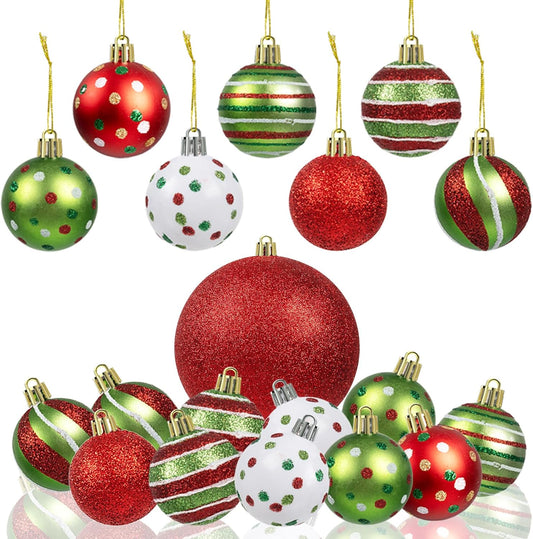 FLOWEHERD 12Pcs Christmas Hand Painted Balls Ornaments, Colored Shatterproof Plastic Decorative Baubles for Xmas Tree Decor Holiday Party Wedding Decoration