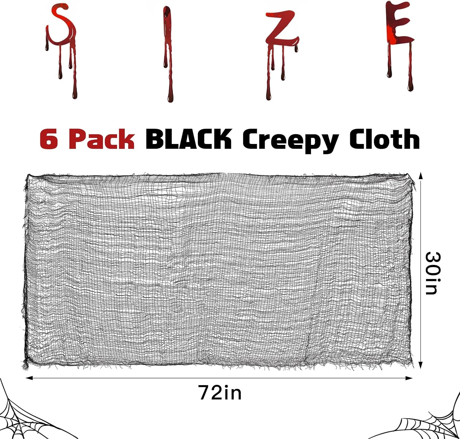 6Pcs Halloween Black Creepy Cloth 30×72Inch Black Spooky Halloween Scary Gauze Decorations Party for Haunted House,Outdoor Patio, Garden, Indoor Wall Windows Giant Black Cheesecloth