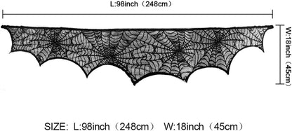 Halloween Decoration Black Lace Spiderweb Fireplace Mantle Scarf Cover Festive Party Supplies 45 X 243Cm 18 X 96 Inch