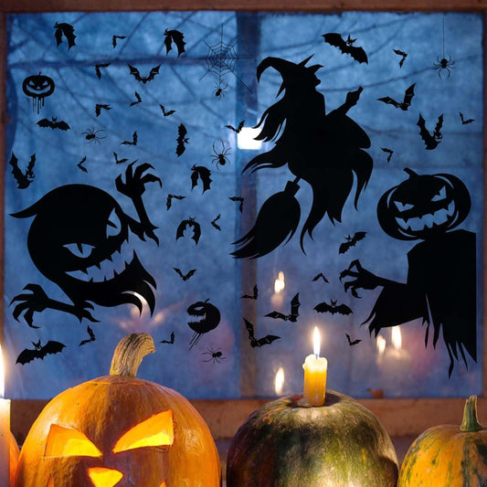 9 Sheets Halloween Decorative Window Stickers, Spooky Monster Window Sticker Halloween Horror Window Decals Scary Halloween Window Clings for DIY Door Home Party Decor (Style 1)