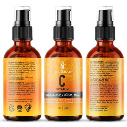 DOUBLE SIZED (2Oz) Vitamin C Serum for Face with Hyaluronic Acid and Vitamin E