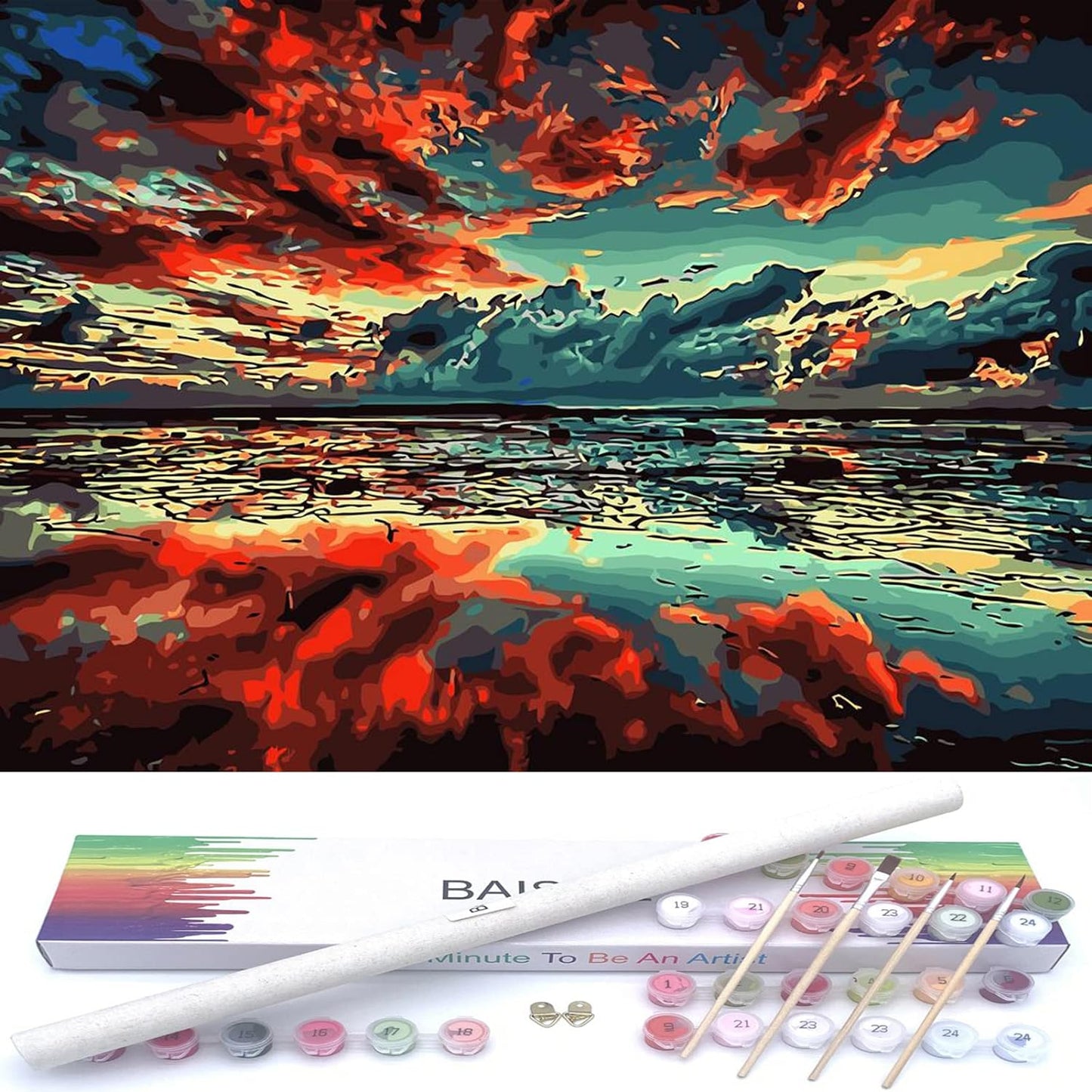 Paint by Numbers Kit for Adults Beginners,12" Wx16 L 2 Pack Canvas Pictures Drawing Paintwork with 8 Pcs Wooden Paintbrushes,Acrylic Pigment in Gift Box-1112