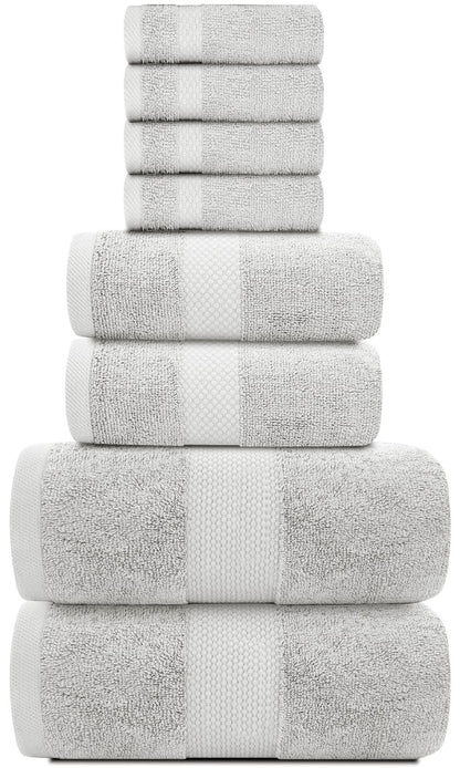 Luxury Silver Bath Towel Set   Combed Cotton Hotel Quality Absorbent 8 Piece