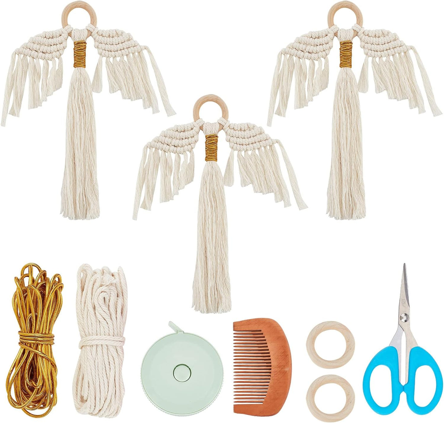 3 Set DIY Macrame Angel Kit Macrame Angel Hanging Ornament Boho Macrame Wall Hanging Decor Spring Macrame Kit for Beginners Macrame DIY Kit Spring Gift for Mom Girls