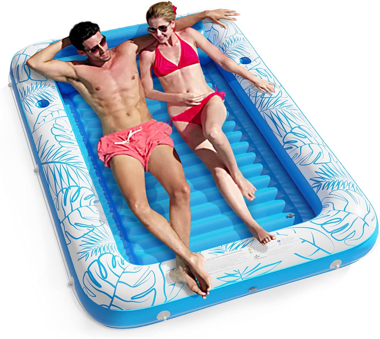 Inflatable Tanning Pool Lounger Float -  4 in 1 Sun Tan Tub Sunbathing Pool Lounge Raft Floatie Toys Water Filled Bed Mat Pad for Adult Blow up Kiddie Pool Kids Ball Pit Pool (L)
