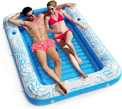 Inflatable Tanning Pool Lounger Float -  4 in 1 Sun Tan Tub Sunbathing Pool Lounge Raft Floatie Toys Water Filled Bed Mat Pad for Adult Blow up Kiddie Pool Kids Ball Pit Pool (L)