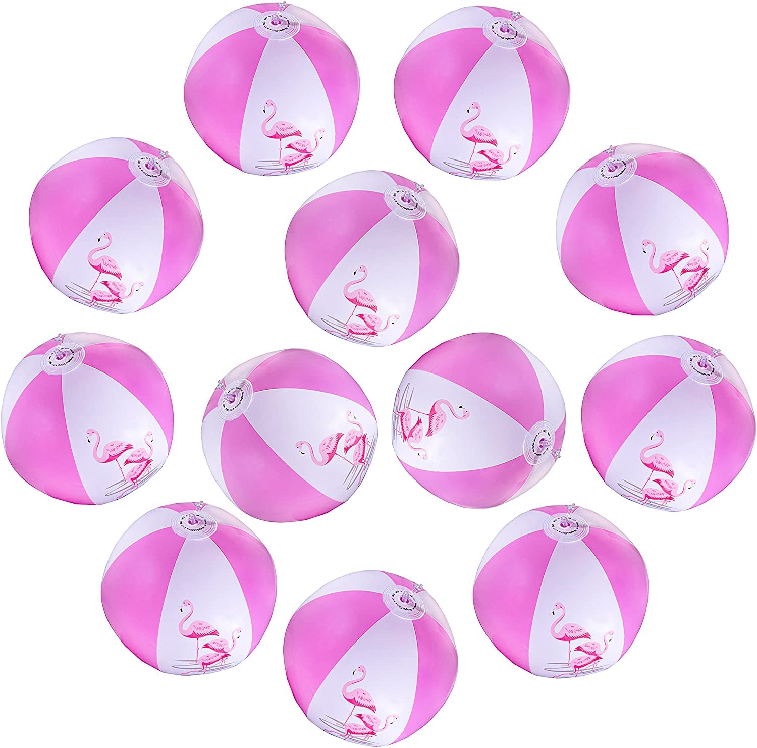 12" Pink Flamingo Party Pack Inflatable Beach Balls for Swimming, Beach Pool Pink/Flamingo Themed Party Toys (12 Pack)