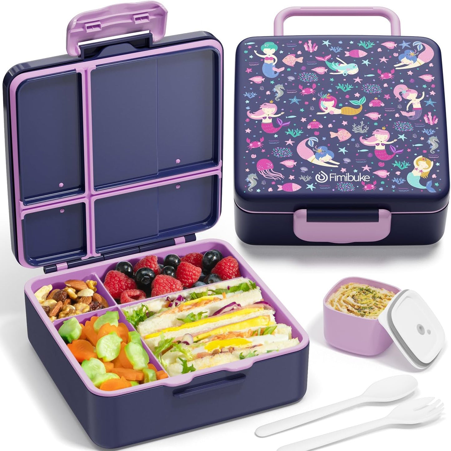 Bento Lunch Box for Kids - Leak Proof Toddler Bento Box with 4 Compartments BPA Free Dishwasher Safe Lunch Container with Utensils, Ideal Portion Sizes for Ages 3-12 Girls Boys for School