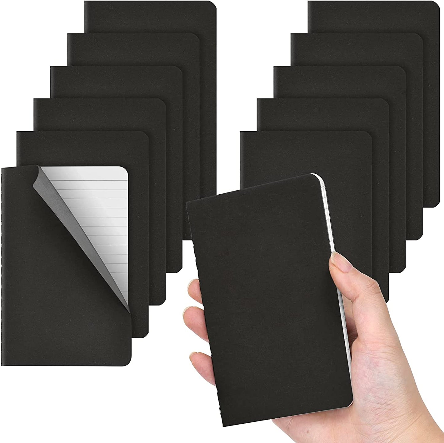 12 Pack Pocket Notebook, 3.5 X 5.5In Lined Mini Notebooks Softcover, Black Notebook Memo Notepad for Men Women Kids Traveler Author, 30 Sheets, 60 Lined Pages