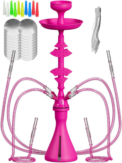 4 Hose Hookah set with everything   Pink Hookah 4 Hose Set – Pink Mini Hookah