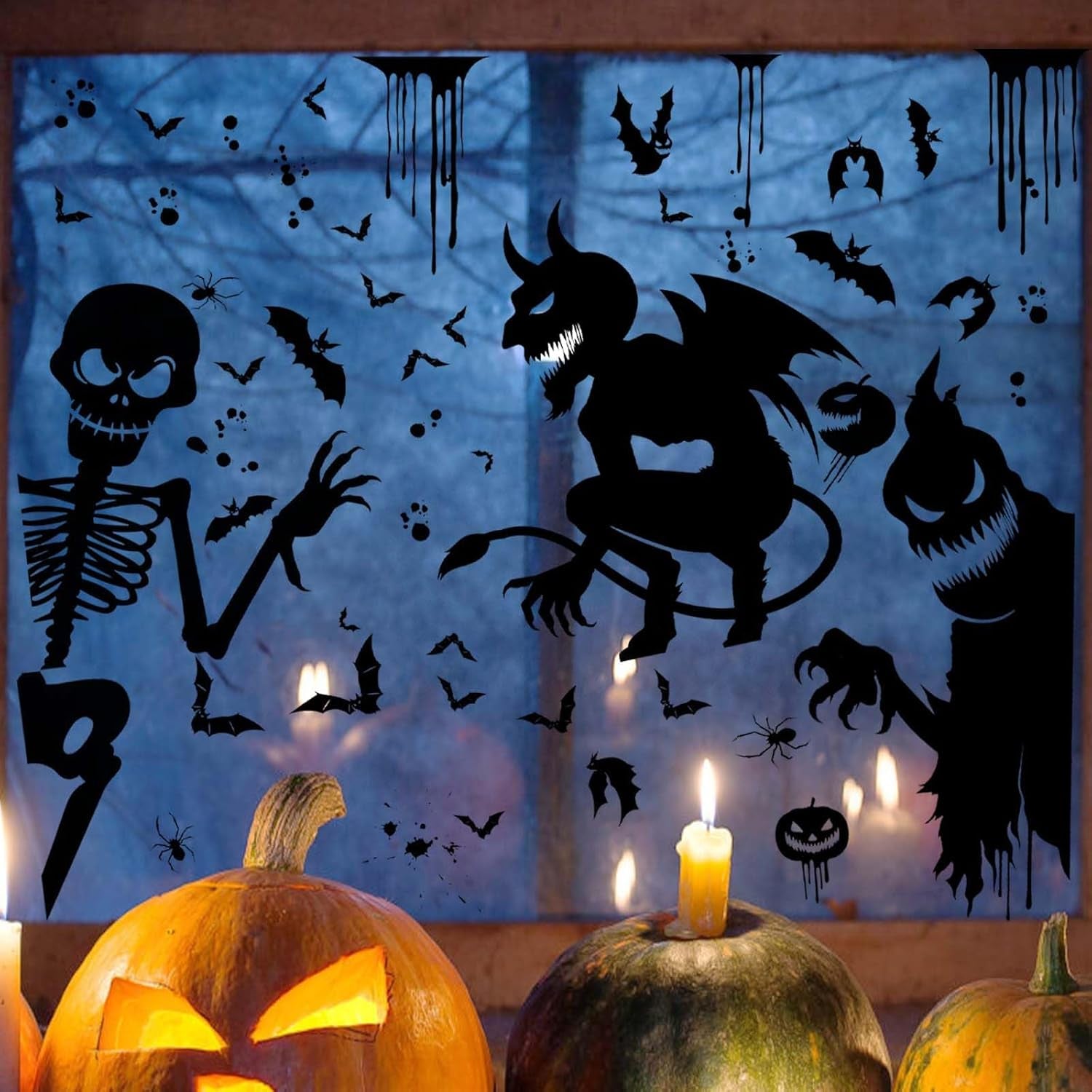 9 Sheets Halloween Decorative Window Stickers, Spooky Monster Window Sticker Halloween Horror Window Decals Scary Halloween Window Clings for DIY Door Home Party Decor (Style 4)