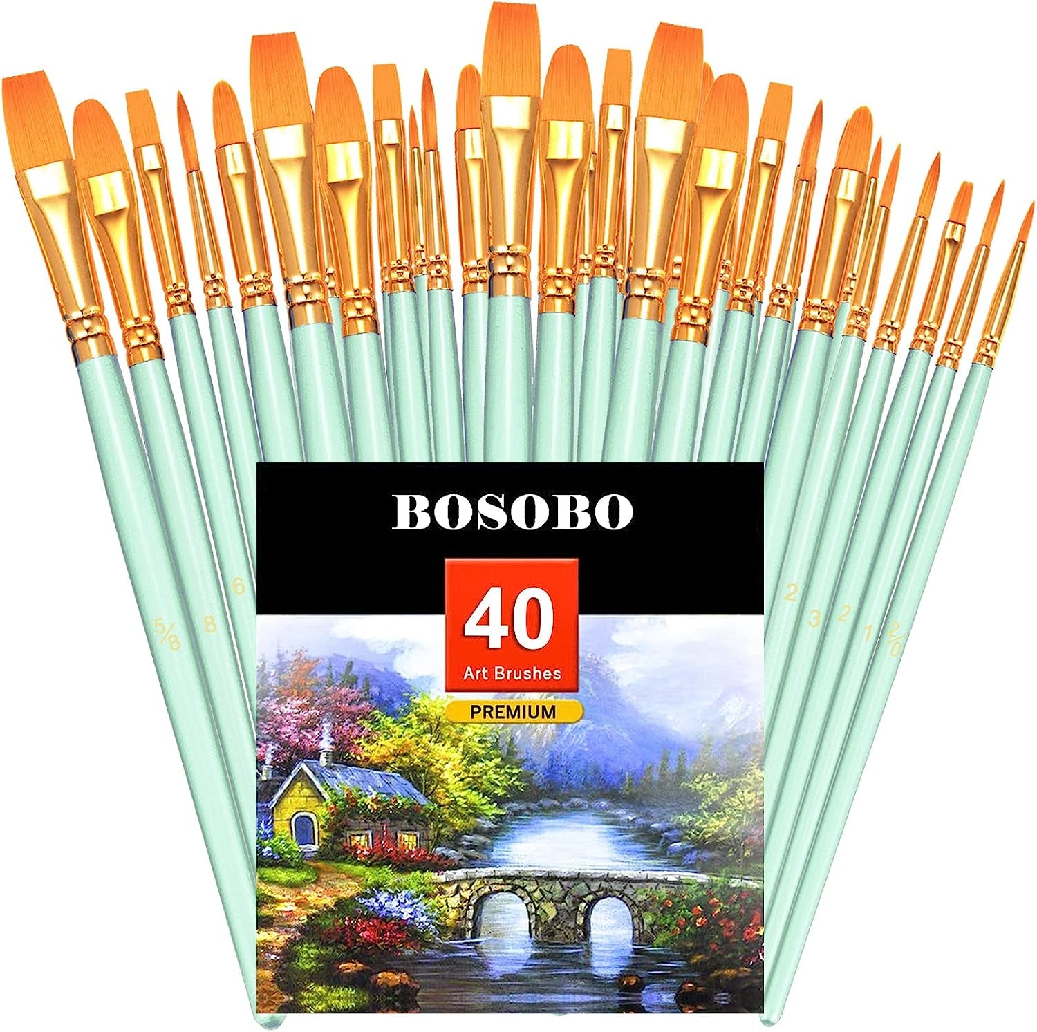 Paint Brushes Set, 4 Pack 40 Pcs round Pointed Tip Paintbrushes Nylon Hair Artist Acrylic Paint Brushes for Acrylic Oil Watercolor, Face Nail Art, Miniature Detailing & Rock Painting, Green