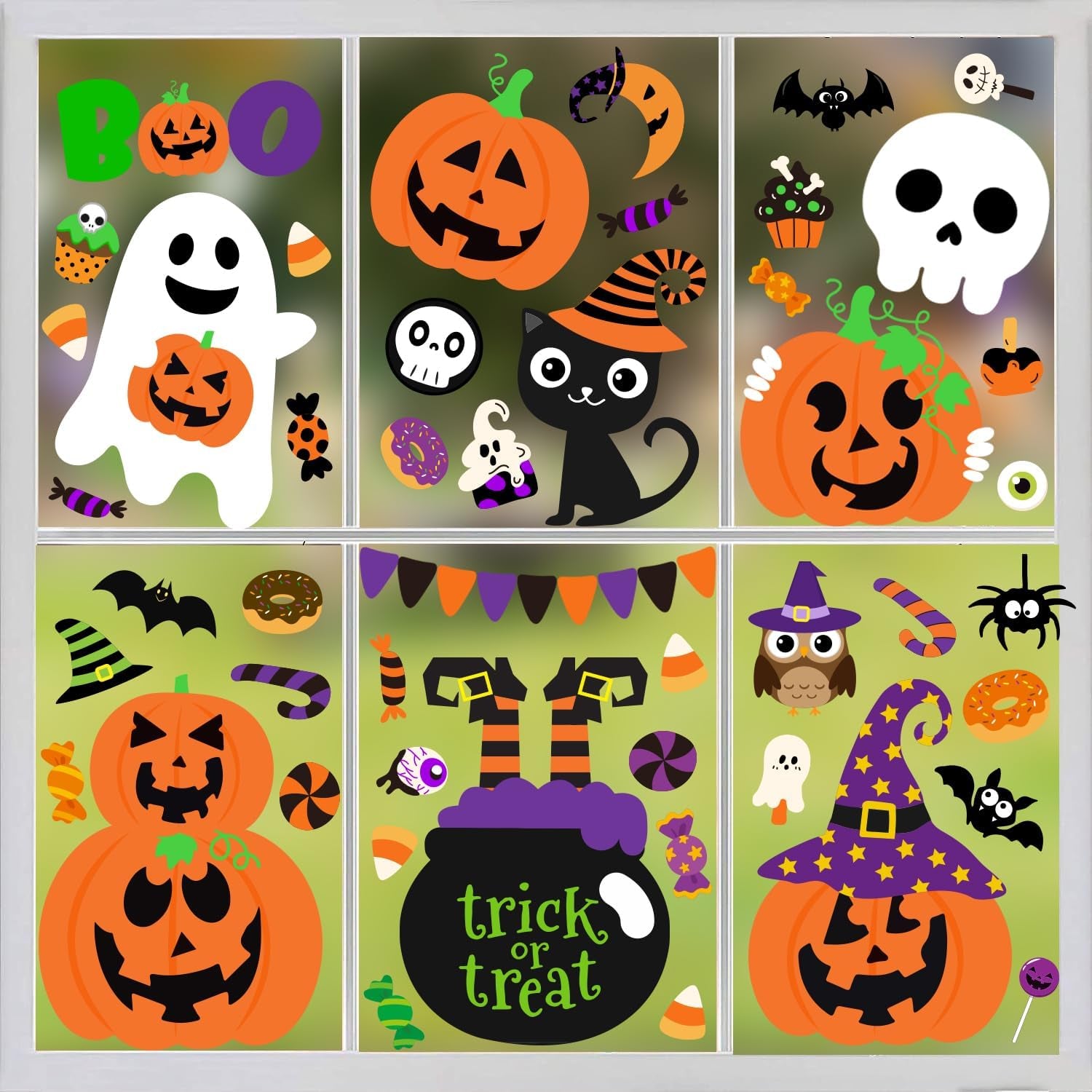 6 Pcs Halloween Window Clings Halloween Window Decorations Cute Pumpkin Ghost Halloween Window Stickers Halloween Window Decals for Halloween Party Decorations