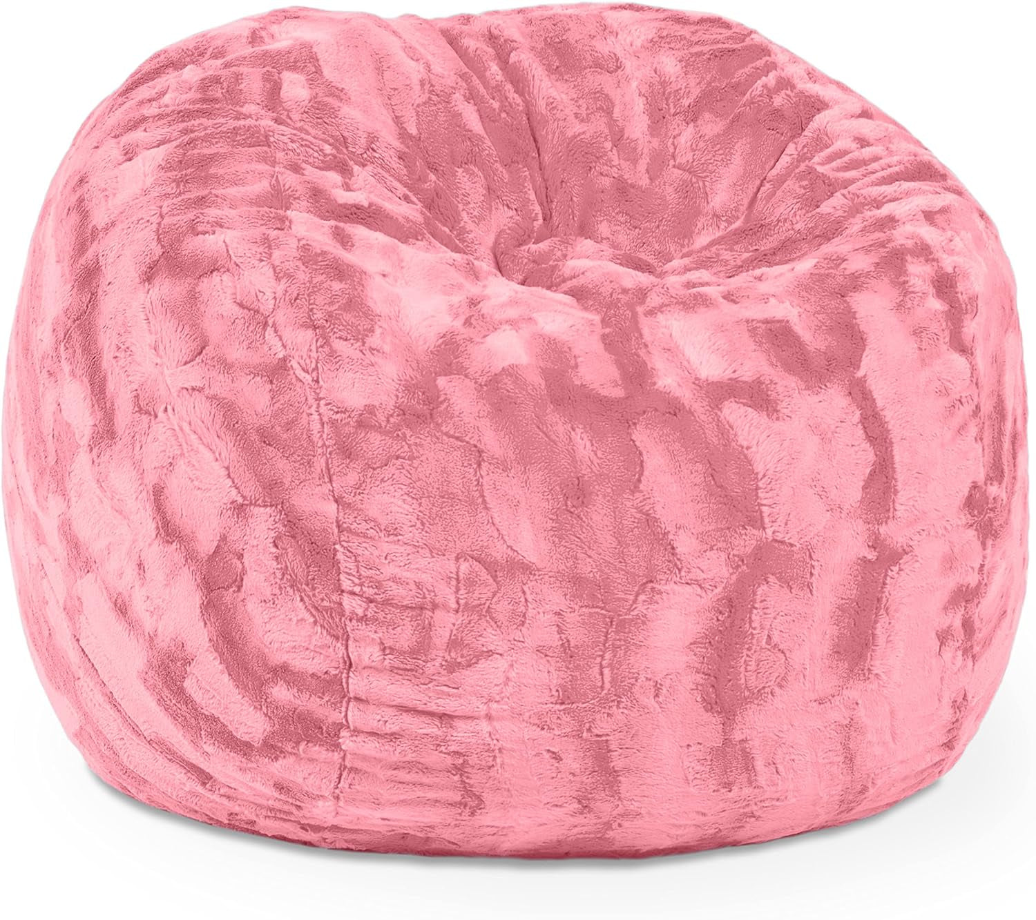 Saxx 3 Foot Bean Bag Chair - Faux Fur - Fun Colors, Unicorn Pink with Removable Cover