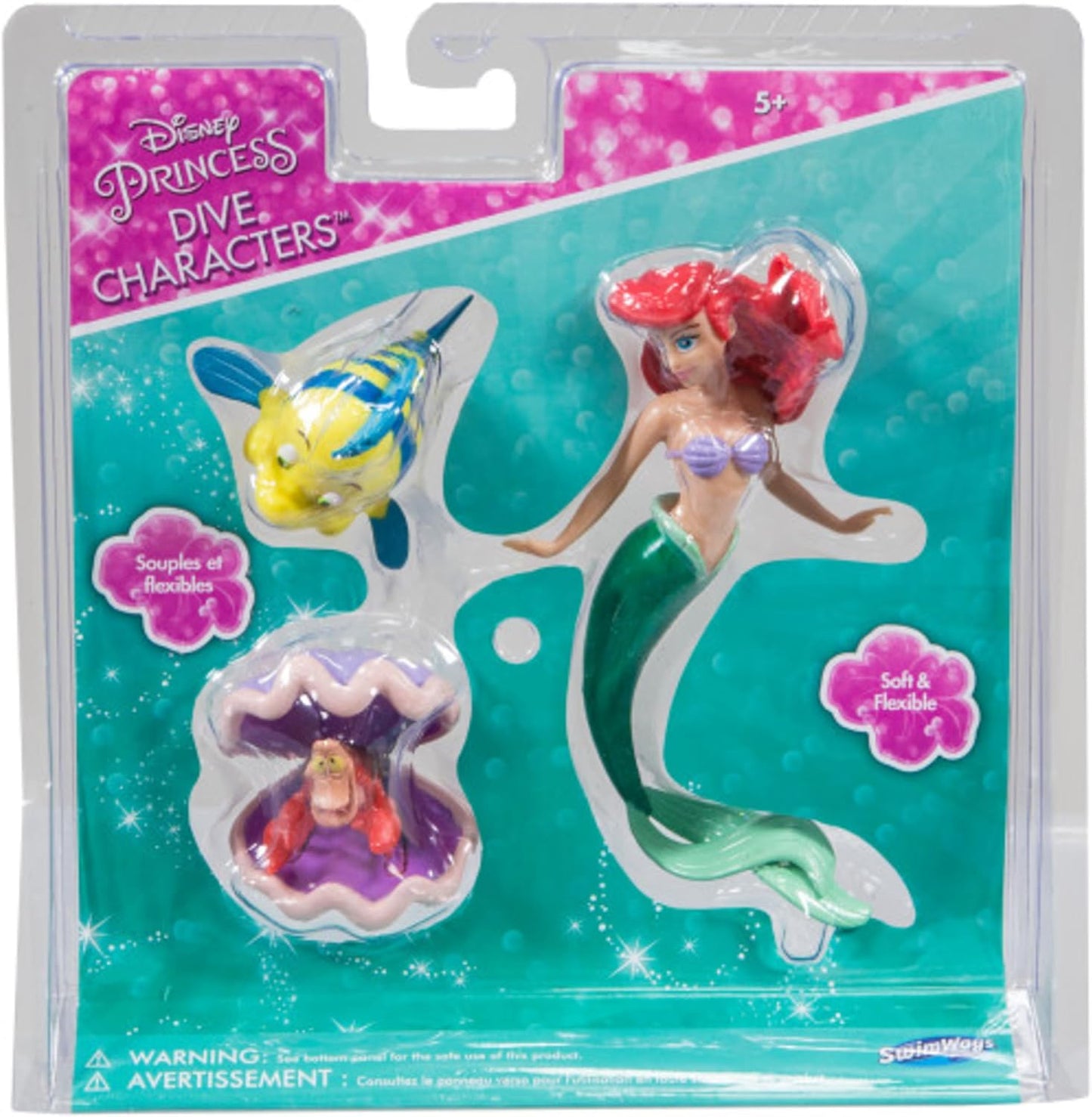 Little Mermaid Disney Dive Characters Kids Pool Toy- Princess Ariel, Flounder, and Sebastian, Bath Toys and Pool Party Supplies