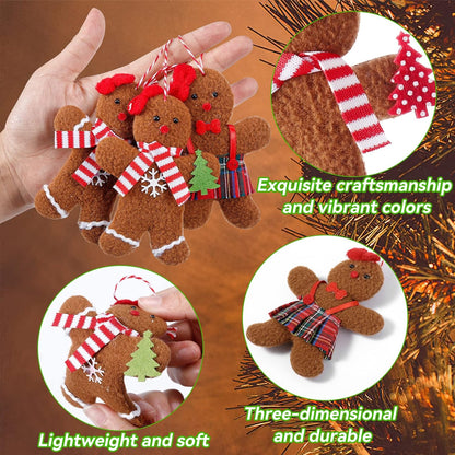 6PCS Felt Gingerbread Ornaments for Christmas Tree Decorations, 4.7Inch Retro Plush Doll Christmas Charms Soft Toys for Holiday Home Decor