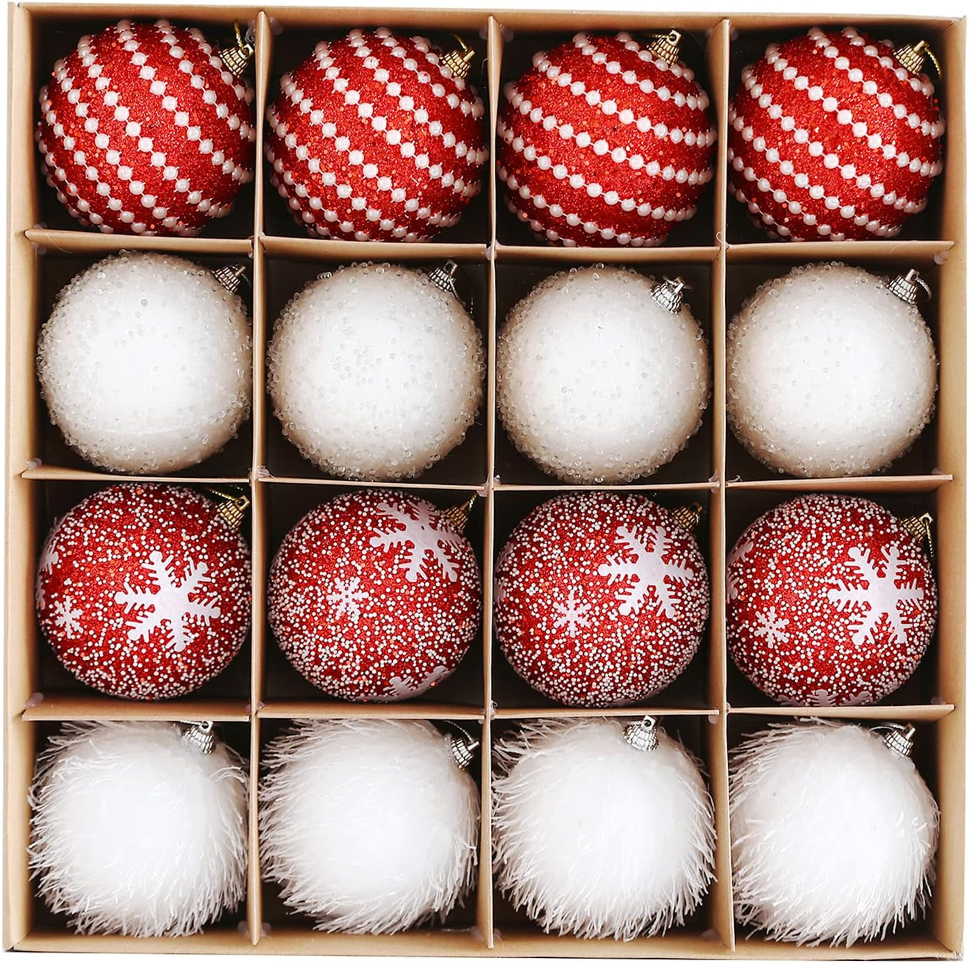 Christmas Tree Ball Ornament Set 16Pcs 80Mm/3.15Inch Red White Glittering Shatterproof Foam Christmas Ball Ornaments Xmas Tree Decor Holiday Decoration