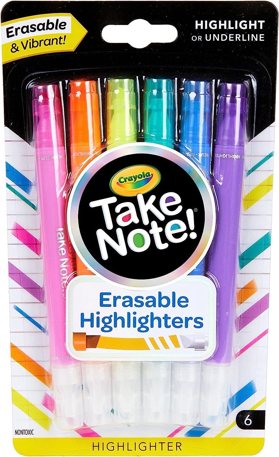 Take Note Erasable Highlighters, Cool School Supplies, Chisel Tip Markers, 6 Count