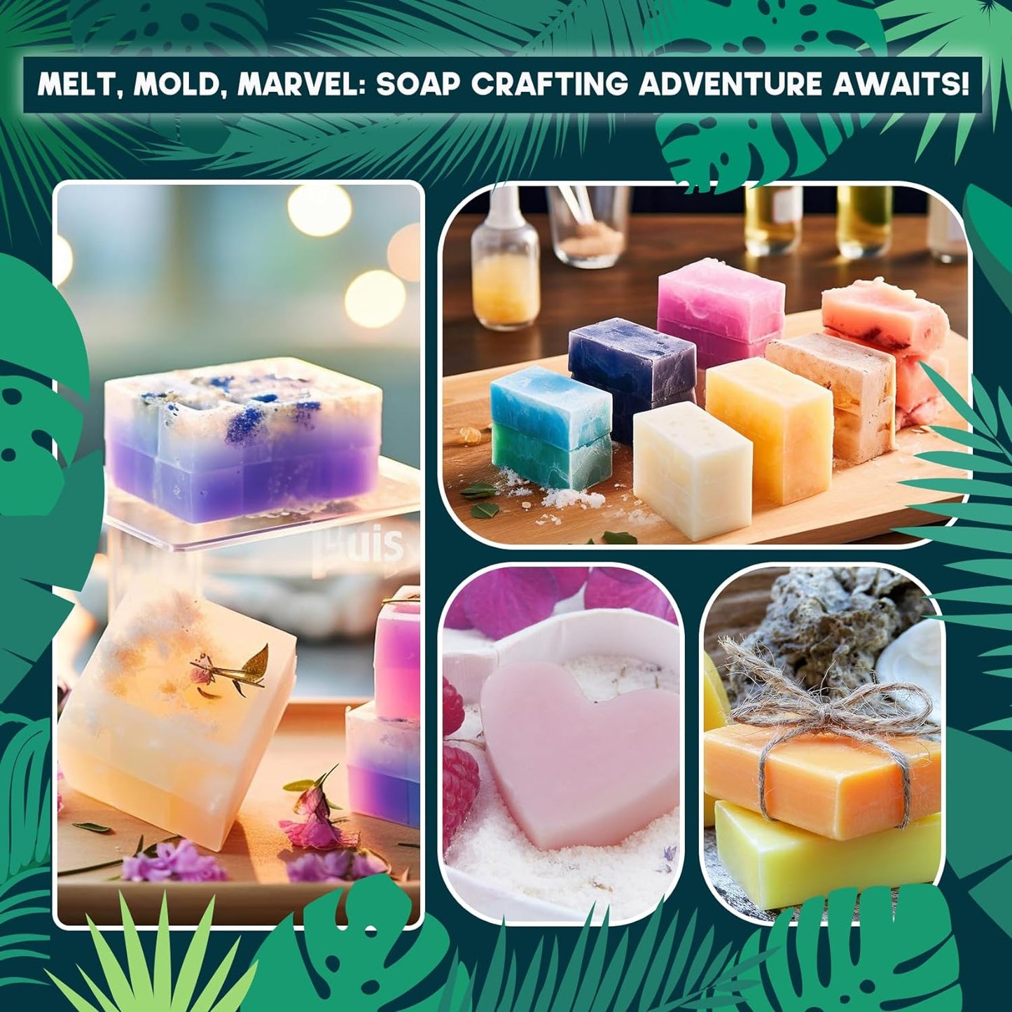 DIY Soap Making Kit Supplies for Beginners – 2Lbs Melt and Pour Soap Base, Flowers, Molds, Essential Oils, Pigments, 10 Gift Boxes & Bags Included!