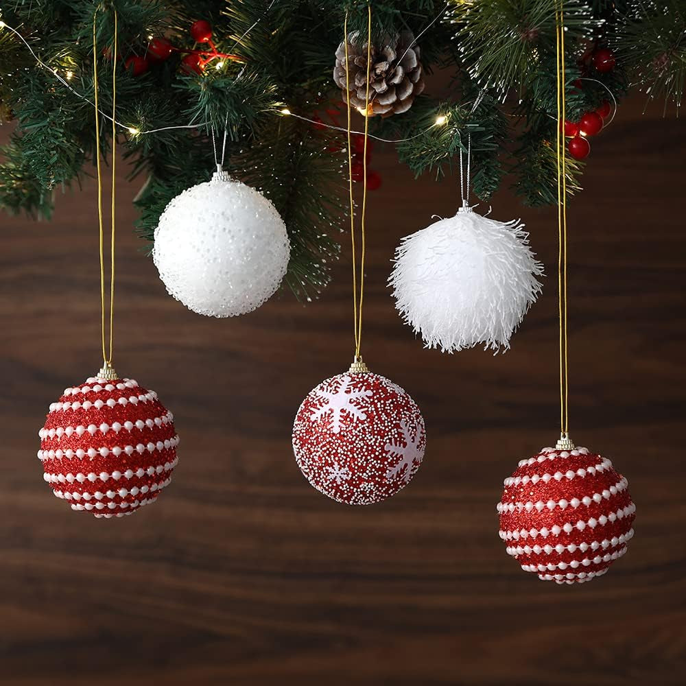 Pastel Christmas Tree Ball Ornament Set 12Pcs 3.15Inch Pink Yellow Blue Green Foam Christmas Ball Ornaments Xmas Tree Decor Holiday Decoration