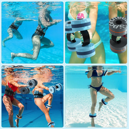 Water Aerobics Pool Exercise Equipment:  Water Workout Combo Set Includes High Density Water Dumbbell Aqua Belt Water Ankle Weights for Aquatic Therapy Pool Fitness Water Exercise