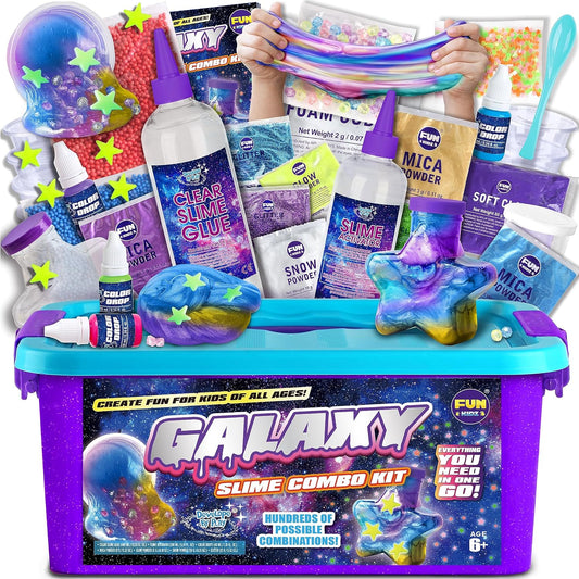 Toy Galaxy Slime Kit for Boys Girls 10-12, Funkidz Ultimate Metallic Slime Making Kit for Kids Ages 8-10 D.I.Y. Glow, Galactic, Fun Slime Gifts