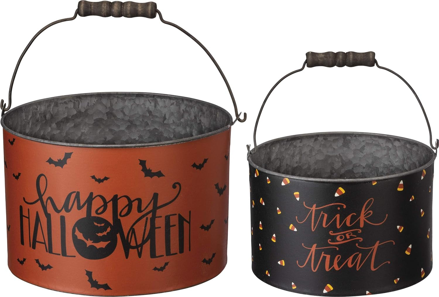 Halloween Metal Buckets, Set of 2, Trick or Treat