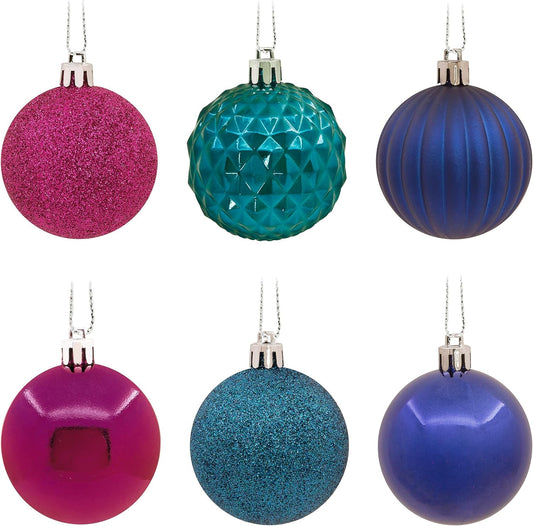 Magenta, Teal, Navy Christmas Balls Christmas Ornaments, Set of 30