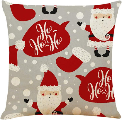 4PCS 18"X18" Throw Pillow Covers Christmas Decorative Couch Pillow Cases Cotton Linen Pillow Square Cushion Cover for Sofa, Couch, Bed and Car (Christmas-F)