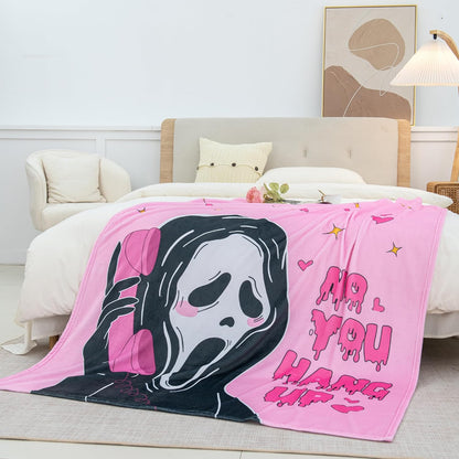 50 X 70 Extra Length Throw Blanket Funny Horror Ghostface Fleece Blanket - Cozy and Warm Throw Scream Blanket - Perfect for Halloween and Spooky Decor