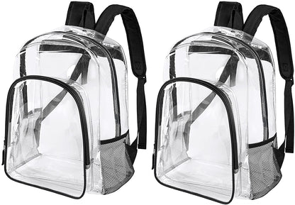 Clear Backpack Heavy Duty Clear Bookbag Transparent Backpack See through Plastic Backpacks for School, Work,Concert,College (Black)