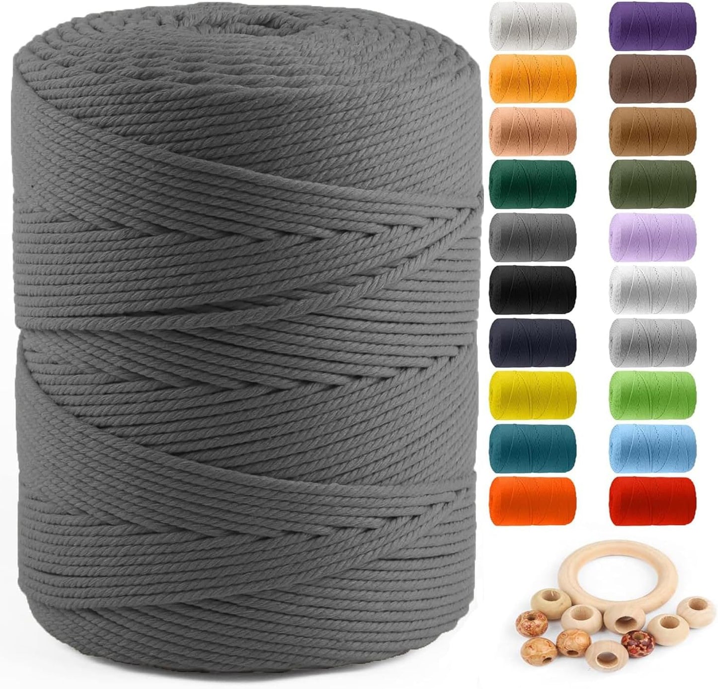 Macrame Cotton Cord 5Mm X 109 Yards,  100% Natural Handmade Colorful 4 Strands Twisted Braided Cotton Rope for Wall Hanging Plant Hangers Gift Wrapping Tapestry DIY Crafts(100M,White)